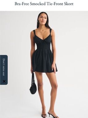 Abercrombie & Fitch Black Smocked Tie-Front Mini Dress Small TALL